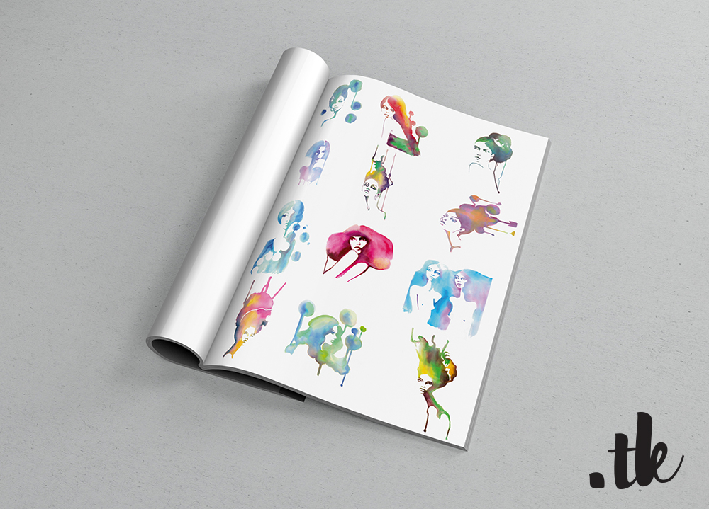 Mock Up of Magazine showing 12 zodiac signs, fashion illustration by tanja kaiser